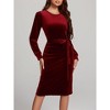Coolmee Women's Velvet Cocktail Dress Fall Fashion Long Sleeve High Waist A Line Dress Velvet Wedding Guest Dress with Belt - 4 of 4