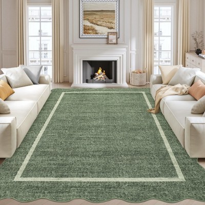 Modern Washable Area Rug, Scalloped Throw Carpet with Non Slip Backing, Low Pile Stain Resistant Floor Carpet for Living Room