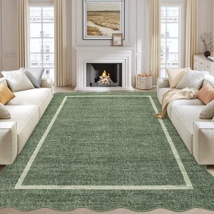 Modern Washable Area Rug, Scalloped Throw Carpet with Non Slip Backing, Low Pile Stain Resistant Floor Carpet for Living Room - 1 of 4