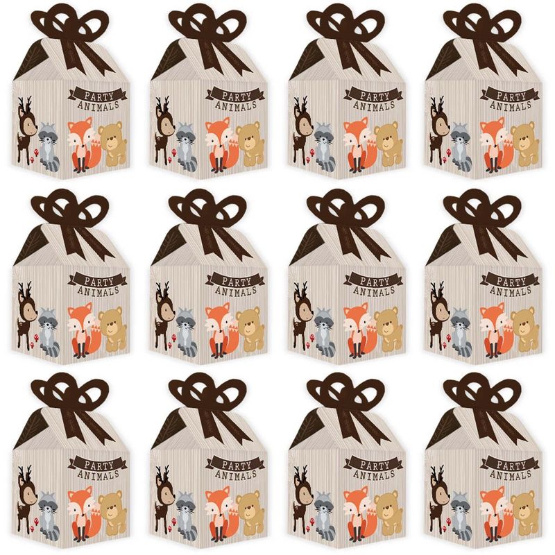 Big Dot of Happiness Woodland Creatures - Square Favor Gift Boxes - Baby Shower or Birthday Party Bow Boxes - Set of 12, 4 of 8