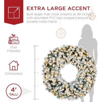 48-Inch Snow-Flocked Pre-Lit LED Christmas Wreath