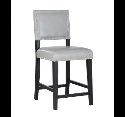 Dove Gray Faux Leather 24" Contemporary Counter Stool with Nailhead Trim