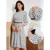INSPIRE CHIC Women's Pleated Puff 3/4 Sleeve Crew Neck Business Casual A-Line Midi Dresses - 2 of 4