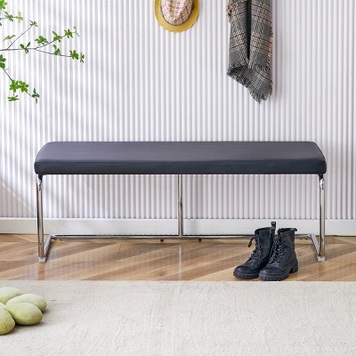 51"Stainless Bench,Breakfast Nook And Bench,Shoe Rack Bench For Entryway,Leatherette Bench,Kitchen Nook Bench-Cuddlewood
