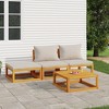 vidaXL 4-Piece Patio Lounge Set in Solid Acacia Wood with Light Gray Cushions - Includes Sofas, Footrest, Coffee Table - 2 of 4