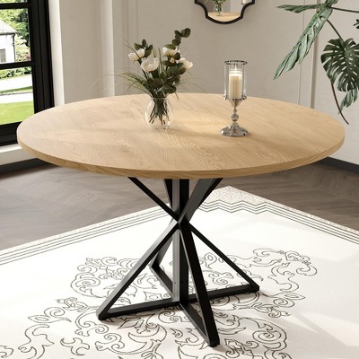 Homhougo Round Dining Table for 4, 47" Dining Table, Circle Table, Dining Room Table wood color