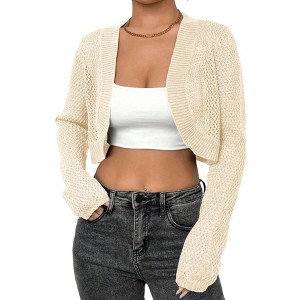 Clearlove Oversized Bolero Shrug Cropped Cardigan for Women Long Sleeve Sweater Eyelet Knit Open Front Cardigan - 1 of 4