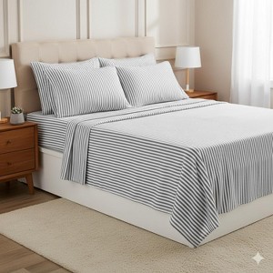 6 Piece Classic Stripes Printed Sheet Set, Deluxe Ultra Soft 1500 Series, Double Brushed Microfiber by Sweet Home Collection® - 1 of 4