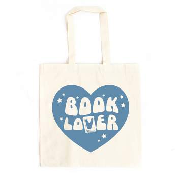 City Creek Prints Book Lover Blue Heart Canvas Tote Bag - 15x16 - Natural