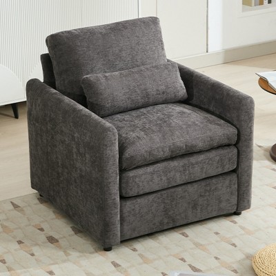 1PC Oversized Upholstered Armchair, Chenille Fabric Comfy Lounge Chair with Lumbar Pillow for Living Room or Bedroom - Coolbibila