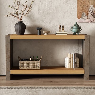 Distressed Wood Console Table with Rustic Industrial Design, Minimalist Silhouette and Storage Surface for Entryway or Hallway-Maison Boucle