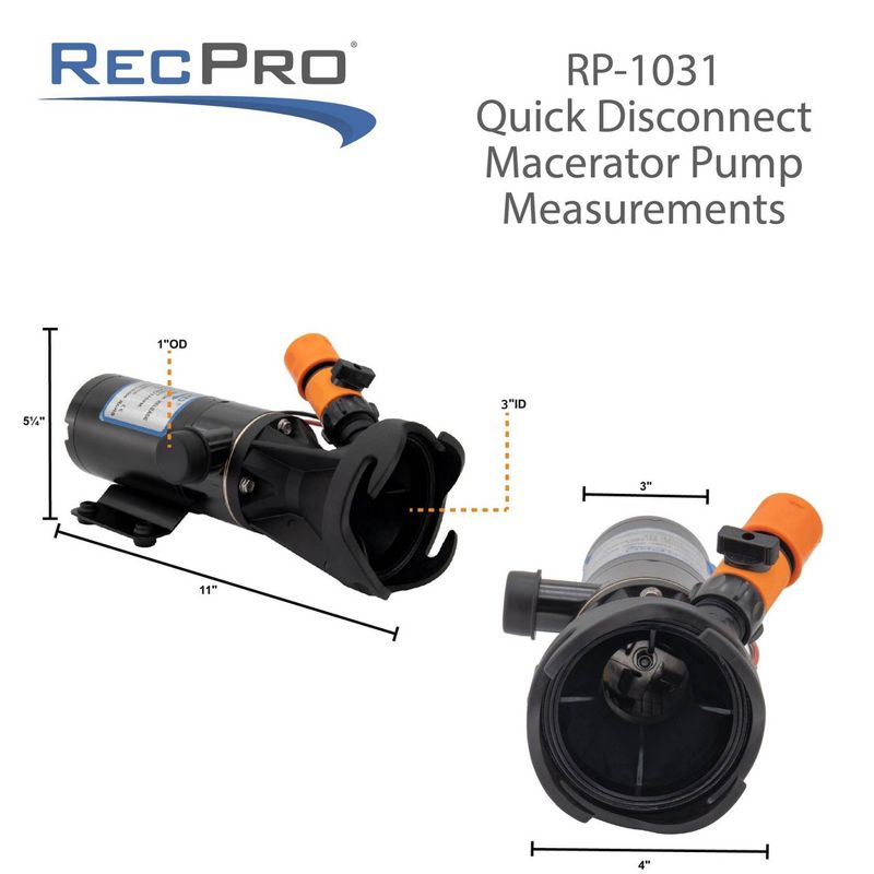 RecPro 12 Volt RV Macerator Pump, Portable 12GPM Sewage Waste Grinder Dump Pump with Flexible Impeller for RVs, Motorhomes, and Campers, 4 of 8