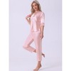 cheibear Women's Satin Silky 3/4 Sleeve Shirt with Long Pajama Pant Soft Pajama Set - image 2 of 4