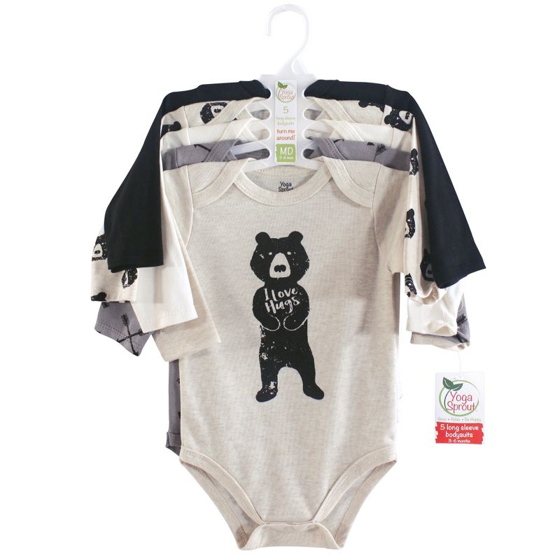 Yoga Sprout Baby Boy Cotton Long-Sleeve Bodysuits 5pk, Bear Hugs, 2 of 3