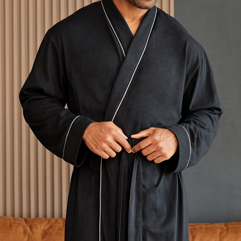 Men's Soft Cotton Knit Jersey Long Lounge Robe with Pockets, Bathrobe, 6 of 7