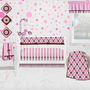 Bacati - Mod Dots Stripes Pink Fuschia Beige Chocolate 10 pc Crib Bedding Set with Long Rail Guard Cover - 1 of 4