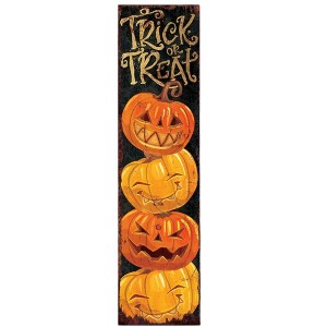 HomeRoots 36" Black And Orange Solid Wood Trick or Treat Halloween Pumpkin Porch Sign - 1 of 4