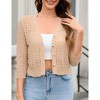 Women's Lightweight Crochet Cardigan 3/4 Sleeve Cropped V Neck Button Shrug Knit Sweater Tops - 2 of 4