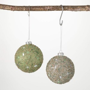 4"H Sullivans Beaded Ball Ornament - Set of 2  Multicolored Christmas Ornaments - 1 of 2