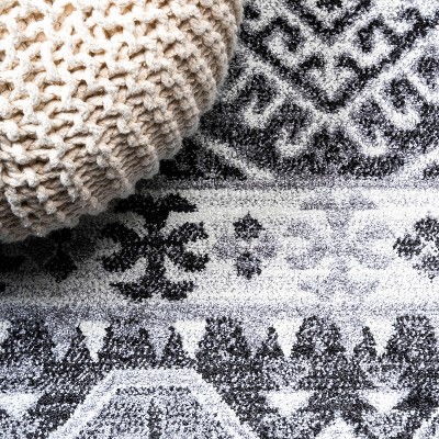 Charcoal and Ivory Distressed Geometric Synthetic Area Rug