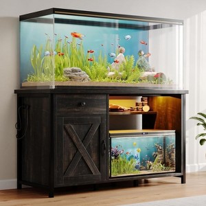Modern TV Stand with 7-Color LED Lights & Charging Station, Heavy-Duty Multi-Purpose Storage Cabinet for Living Room/Fish Tank Storage,Brown - 1 of 4