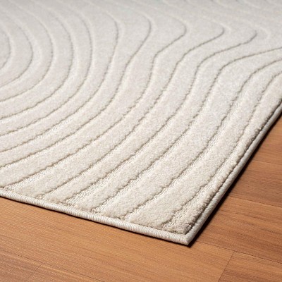 Cream Geometric Wave Synthetic Area Rug, 2'0" x 3'1"