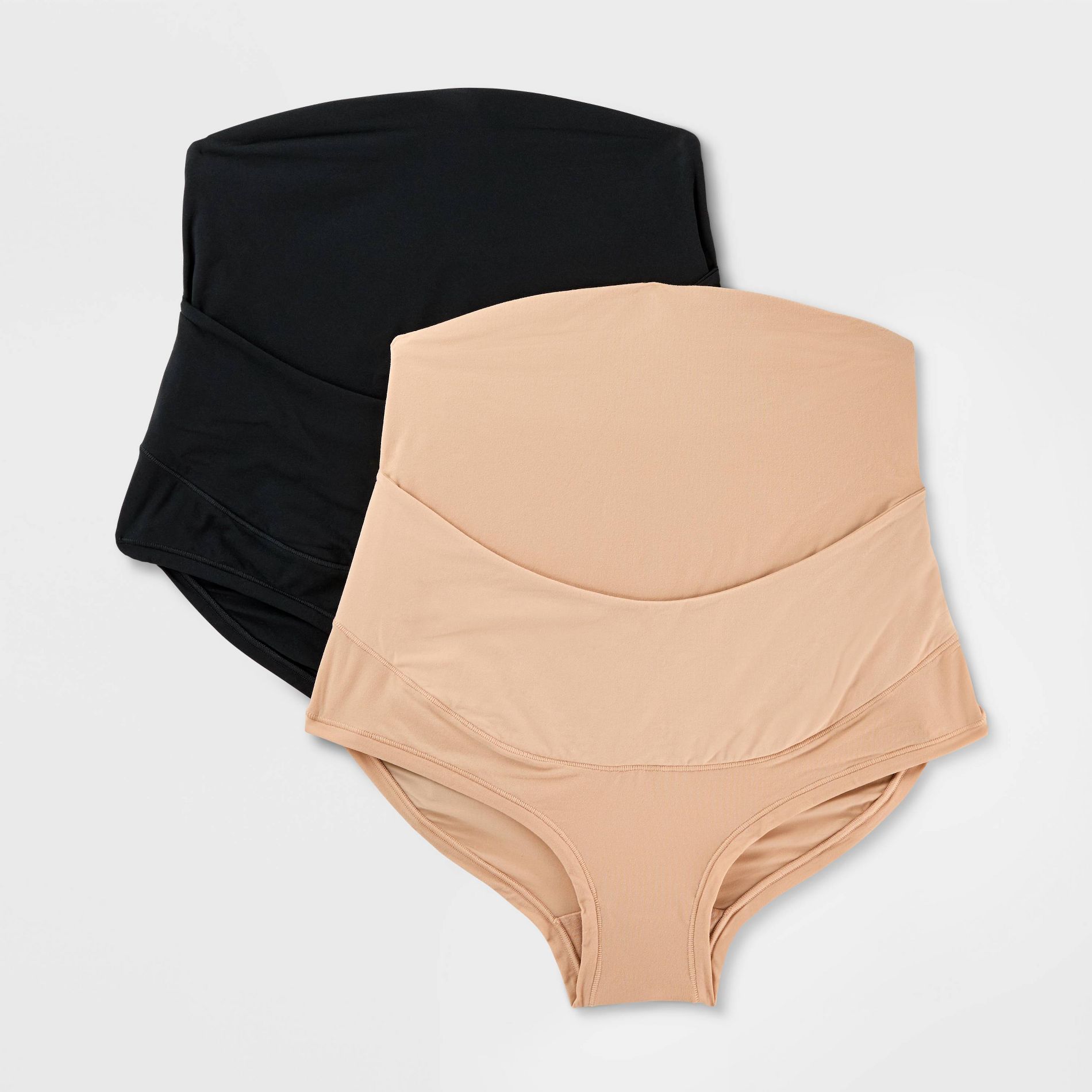 Maternity 2pk Luxe Stretch Over the Belly Bikini Underwear - Auden™ Black/Pearl Tan L