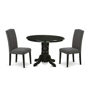 Round Dinette Set 3pc - 42" Table & 2 Parsons Chairs - Rustic Linen Fabric - Dark Grey Home Kitchen - 1 of 4