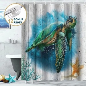 LunaLulinlk Ocean Coastal Shower Curtain with Hooks,blue - 1 of 4