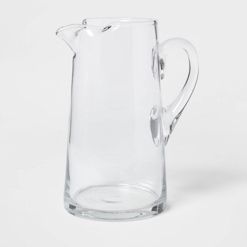 Glass Pitcher with Lid and Handle, 34/54Oz Clear Water Pitcher With Bamboo  Lids,Hot/Cold Water Carafe,Wide Mouth Spout Water Jug,Large Capacity Glass