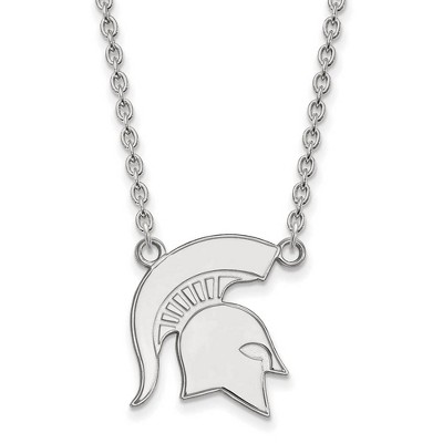 Black Bow Jewelry 10k White Gold Michigan State Spartans NCAA Necklace 18 Inch
