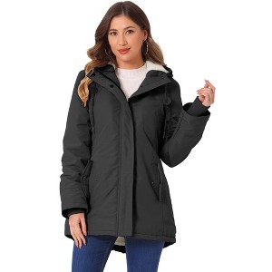 INSPIRE CHIC Women's Winter Coats Drawstring Waist Front Pockets Faux Fur Hooded Parka Barn Jackets - 1 of 4