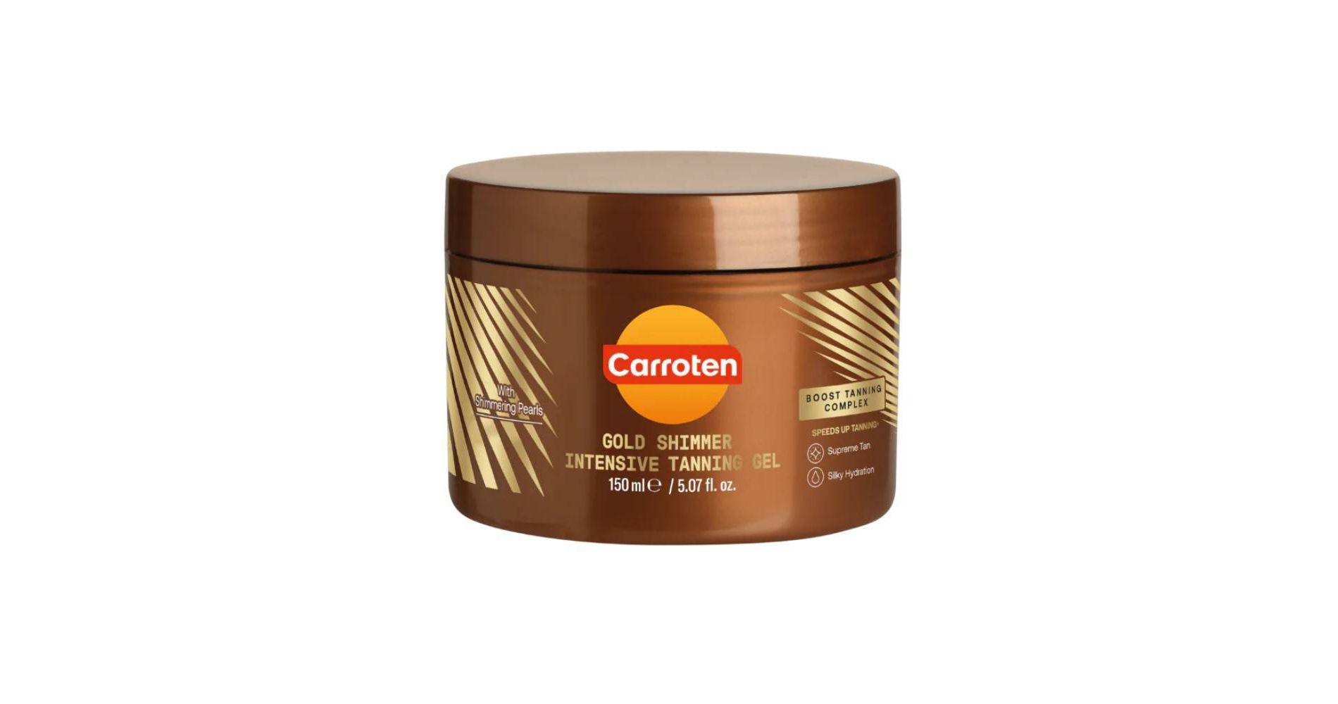 Carroten Gold Shimmer Intensive Gel - 5.07 fl oz: Tanning Lotion, Whole Body Application, Coconut Scent