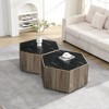 Zeus & Ruta Hexagonal Rustic Retro Coffee Table with 2 Hidden Drawers, Marble Top & Oak Finish for Living Room - 3 of 4