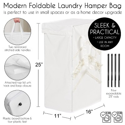 Ivory Canvas Collapsible Laundry Hamper with Lid for Kids