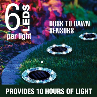 Blue Mosaic Solar Powered LED Disk Lights Set of 4