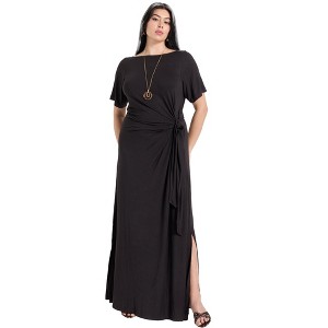 June + Vie by Roaman's Women's Plus Size Boatneck Gathered Midi Dress - 1 of 2
