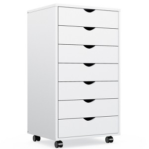 7 Drawer Mobile File Cabinet, Wooden Under Desk Filing Cabinet for Legal/Letter Size, Rolling Filing Storage Cabinet For Home Office Study Room White - 1 of 4