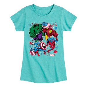 Girls' - Marvel - Avengers America Stickers Style Fitted Short Sleeve Graphic T-Shirt - 1 of 4