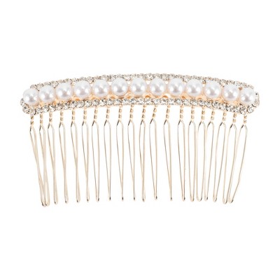 Unique Bargains Women's Rhinestones Beads Hair Comb Insertion Tool Gold Tone 1 Pc