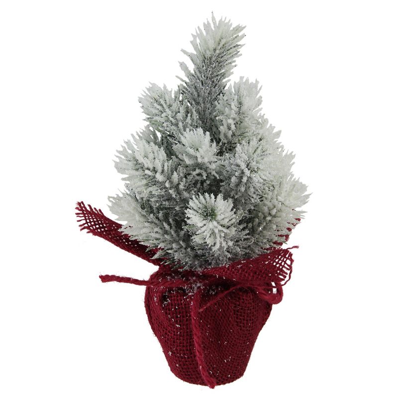 Northlight 0.8 FT Red and White Flocked Mini Pine Christmas Tree in Burlap Base - Unlit, 1 of 5