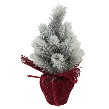 Northlight 0.8 FT Red and White Flocked Mini Pine Christmas Tree in Burlap Base - Unlit