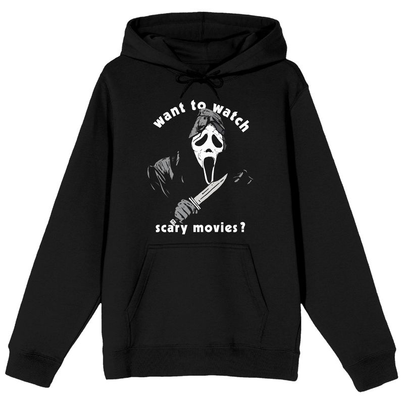 Ghostface "Want To Watch Scary Movies?" Men's Black Graphic Hoodie, 1 of 4