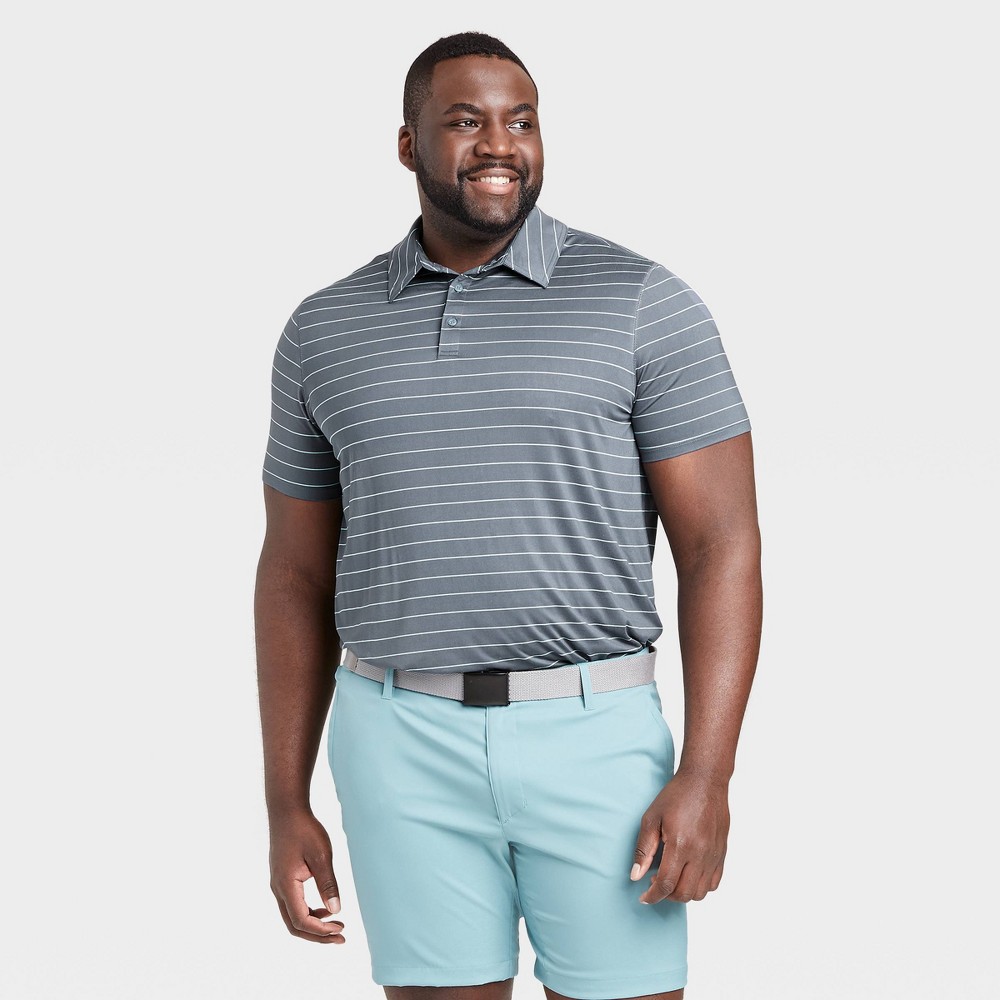 Men's Striped Golf Polo Shirt - All in Motion Charcoal XL, Grey was $24.0 now $12.0 (50.0% off)