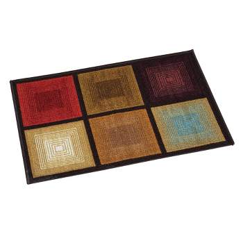 Collections Etc Optic Squares Skid-Resistant and Nonslip Accent Rug with Burnished Autumn Red, Brown and Beige