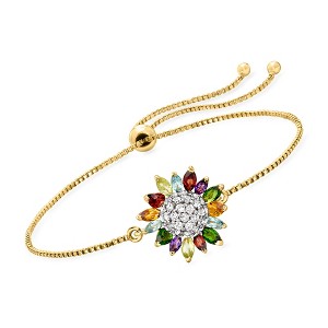 Ross-Simons 2.50 ct. t.w. Multi-Gemstone Flower Bolo Bracelet in 18kt Gold Over Sterling Size - 1 of 4