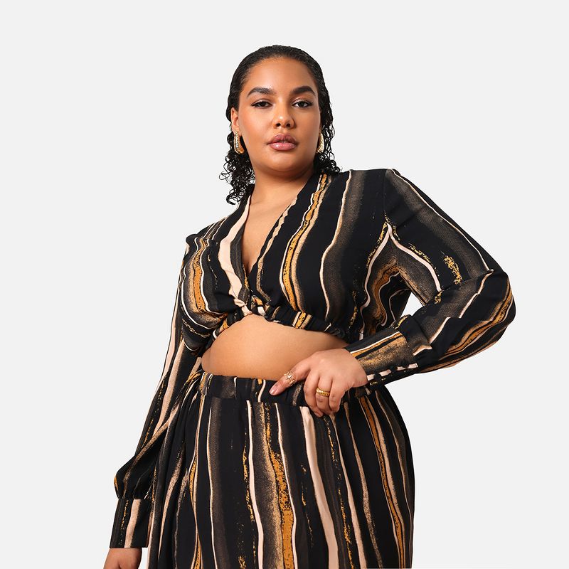 Rebdolls Women's Alaia Stripe Print Knotted Front Crop Top, 1 of 4