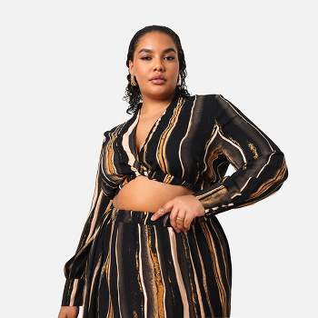 Rebdolls Women's Alaia Stripe Print Knotted Front Crop Top