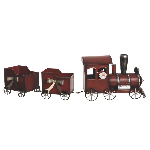 Transpac Metal 35.5 in. Red Christmas Nostalgic Train Set of 3