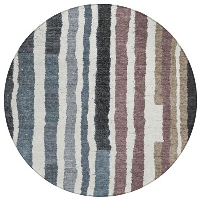 HomeRoots 8' Denim Blue Ivory And Charcoal Round Striped Washable Indoor Outdoor Area Rug